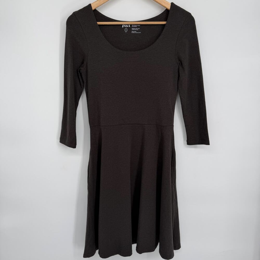 Pact Fit & Flare Scoop Dress Women’s Small Charcoal Organic Cotton Gorpcore